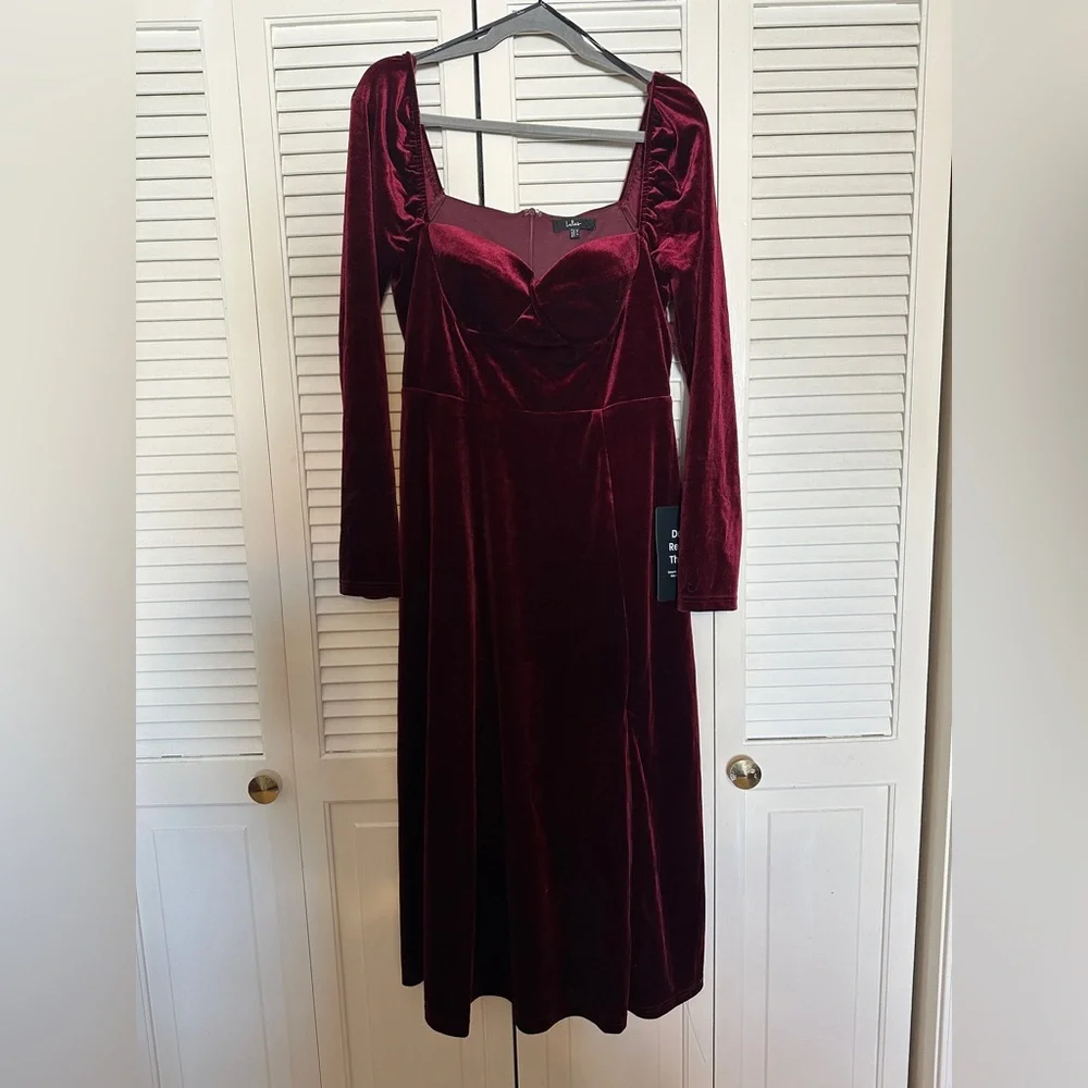 Lulus Precious Impression Burgundy Velvet Bustier Midi Dress Red - Size XL - Picture 3 of 3